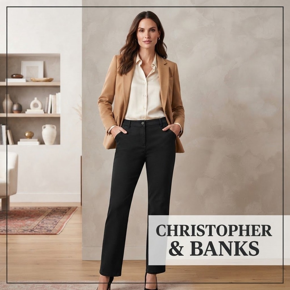 Christopher & Banks 14P Womens Black Straight Leg Mid Rise Dress Pants Trousers